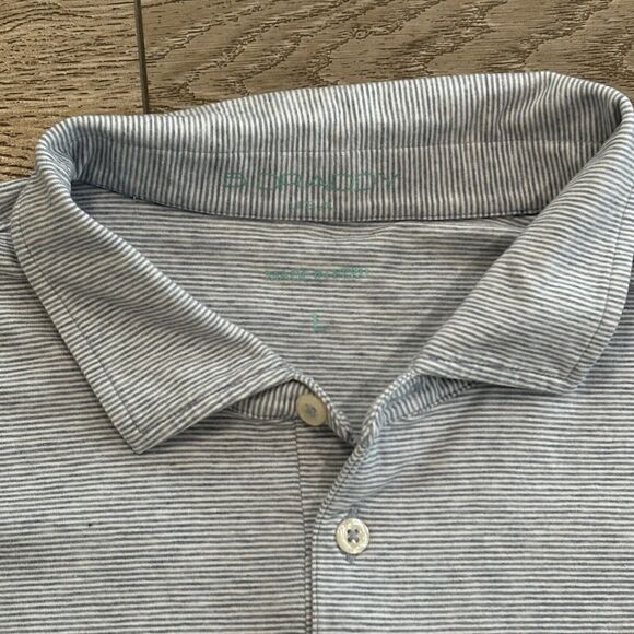 B Draddy Sport Polo Shirt Mens Large Blue Stripe Golf Performance Stretch Preppy - Picture 3 of 8